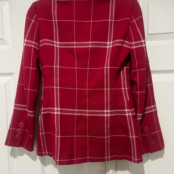Moschino 90s Dishcloth Double Breasted Tailored Red Plaid Blazer Size 4 - Picture 12 of 12
